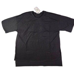 Zenana Oversized Black T-Shirt Front Pocket Gathered Back Womens Large New Tags